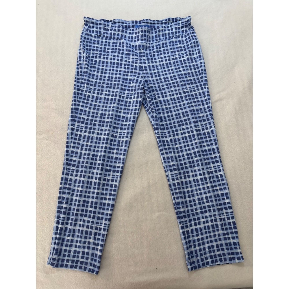 J.McLaughlin Blue White Grid Check Pull On Ankle Pants XL
